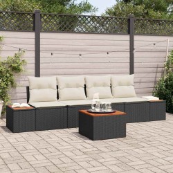 Ensemble de canapé de jardin avec coussin 5 pcs Noir Poly rotin 565897565897