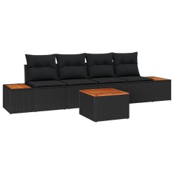 Ensemble de canapé de jardin avec coussin 5 pcs Noir Poly rotin 565898565898