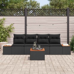Ensemble de canapé de jardin avec coussin 5 pcs Noir Poly rotin 565898565898