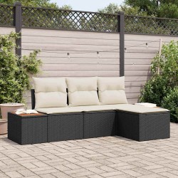 Ensemble de canapé de jardin 4 pcs Noir et Crème Poly Rattan 565902565902