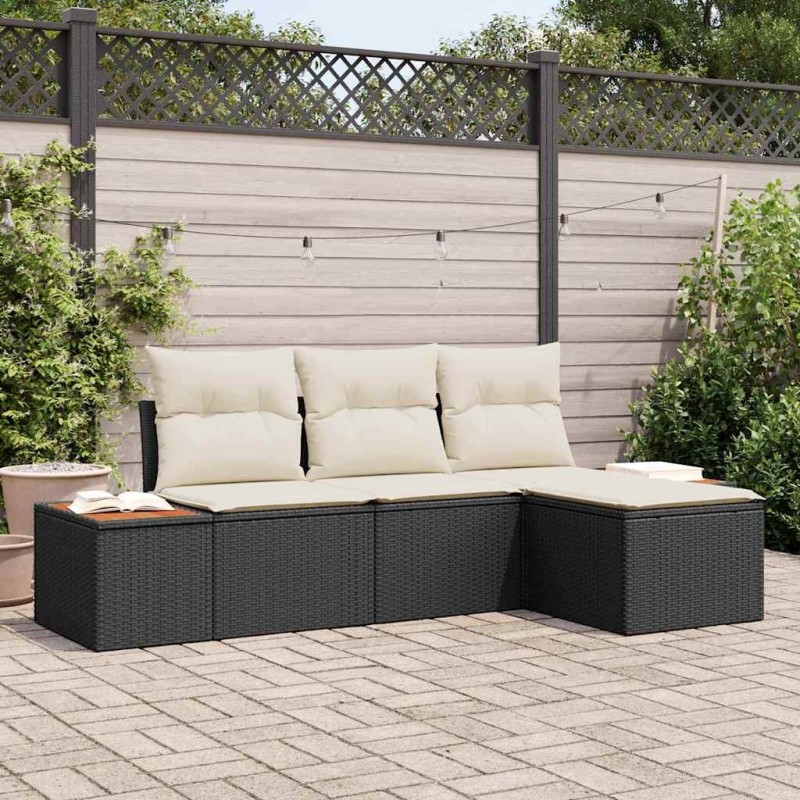 Ensemble de canapé de jardin 4 pcs Noir et Crème Poly Rattan 565902565902