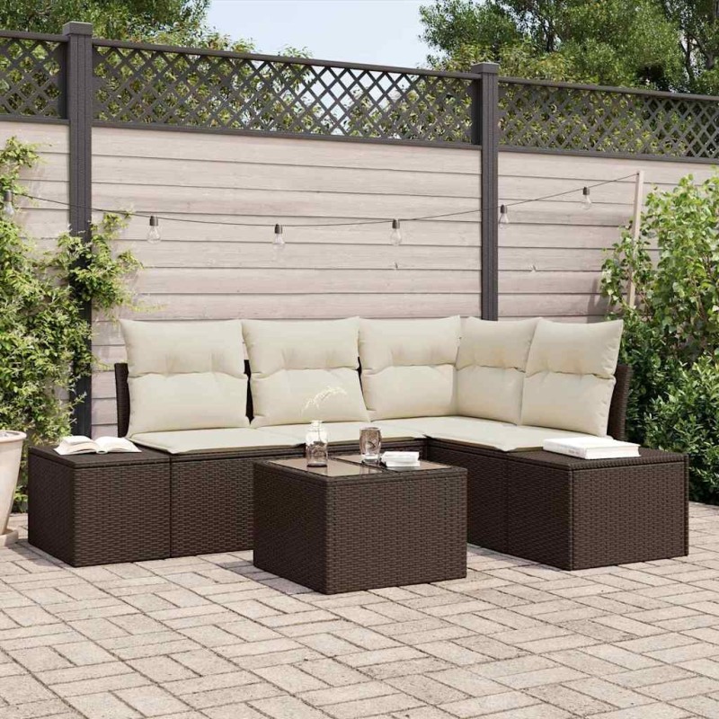 Ensemble de canapé de jardin Marron et Crème polyrotin 565913565913