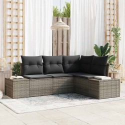 Ensemble de canapé de jardin avec stockage 4 pcs Gris polyrotin 565914565914