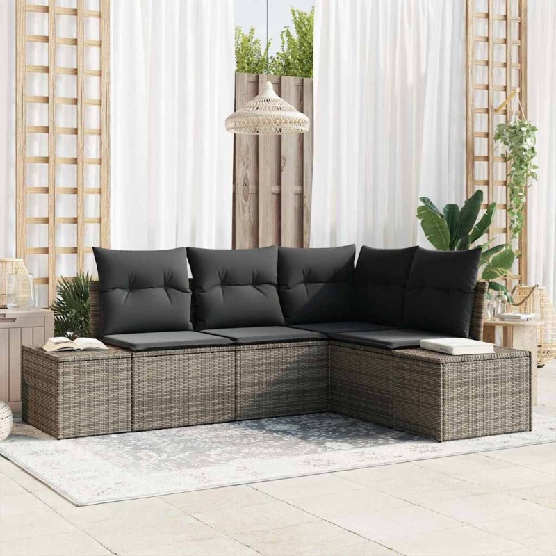 Ensemble de canapé de jardin avec stockage 4 pcs Gris polyrotin 565914565914