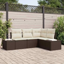 Ensemble de canapé de jardin 4 pcs Marron et Crème polyrotin 565915565915