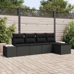 Ensemble de canapé de jardin avec coussin 5 pcs Noir polyrotin 565916565916