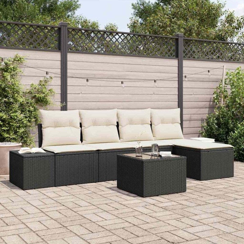 Ensemble de canapé de jardin 5 pcs Marron et Crème polyrotin 565917565917