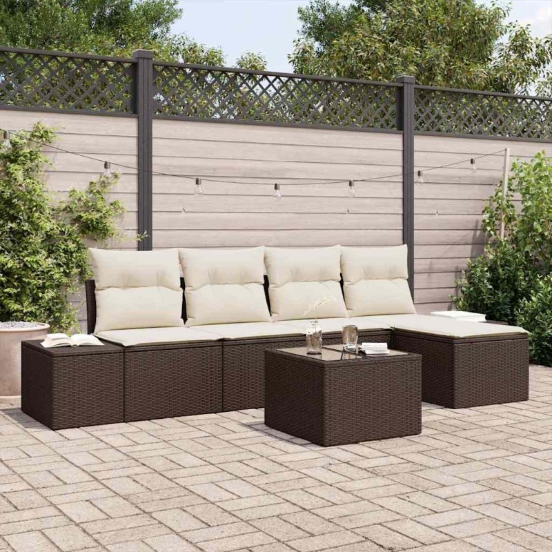 Ensemble de canapé de jardin 5 pcs Marron et Crème polyrotin 565918565918