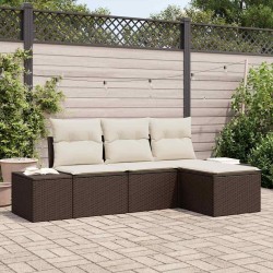 Ensemble de canapé de jardin 4 pcs Marron et Crème polyrotin 565924565924