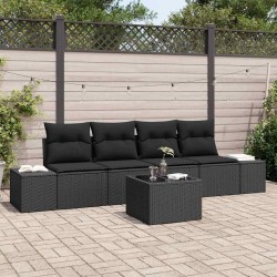 Ensemble de canapé de jardin avec coussin 5 pcs Noir polyrotin 565925565925