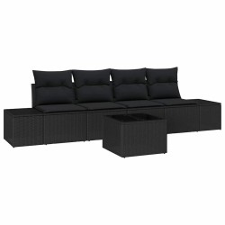 Ensemble de canapé de jardin avec coussin 5 pcs Noir polyrotin 565925565925
