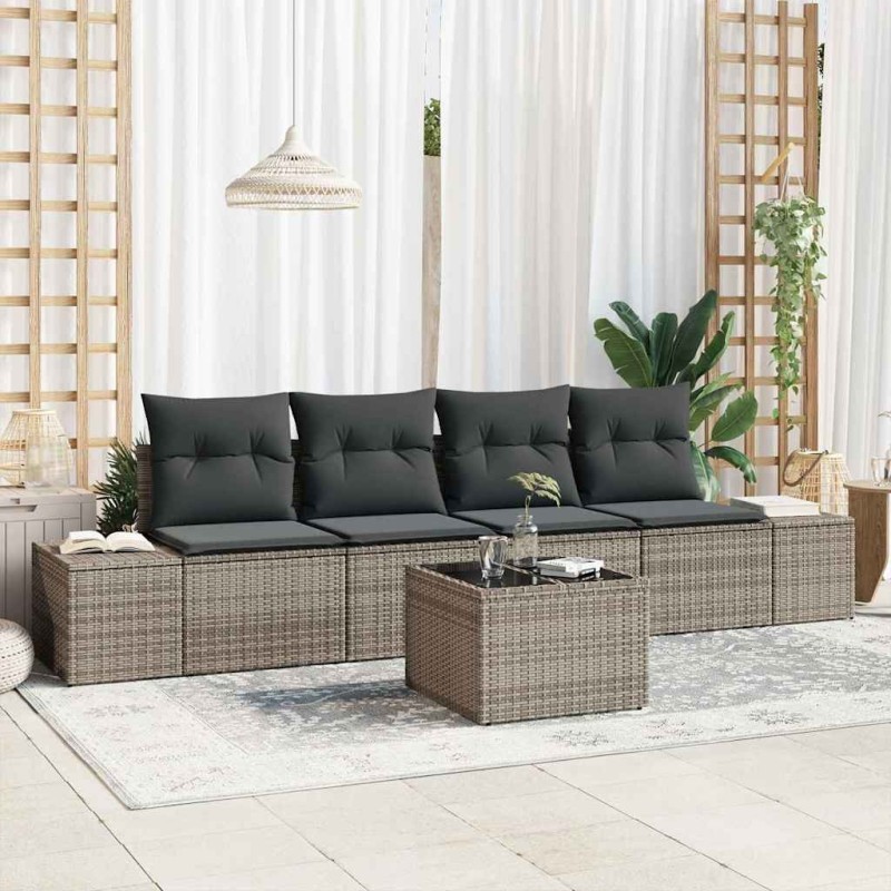 Ensemble de canapé de jardin avec coussin 5 pcs Gris polyrotin 565927565927