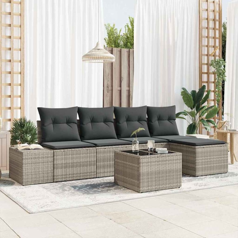 Ensemble de canapé de jardin 5 pcs Gris clair polyrotin 565934565934