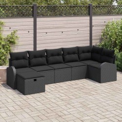 Ensemble de Canapés avec coussin 7 pcs Noir polyrotin 565940565940