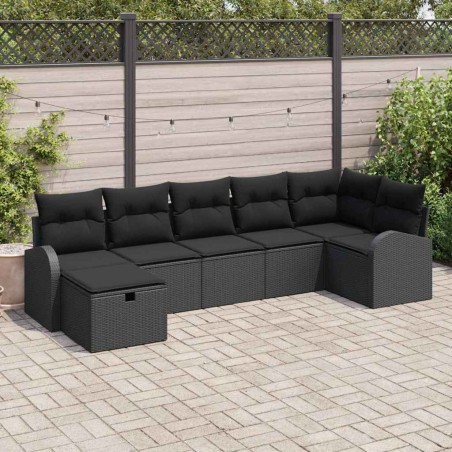 Ensemble de Canapés avec coussin 7 pcs Noir polyrotin 565940565940