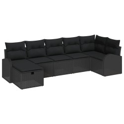 Ensemble de Canapés avec coussin 7 pcs Noir polyrotin 565940565940