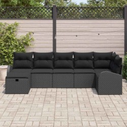 Ensemble de Canapés avec coussin 7 pcs Noir polyrotin 565940565940