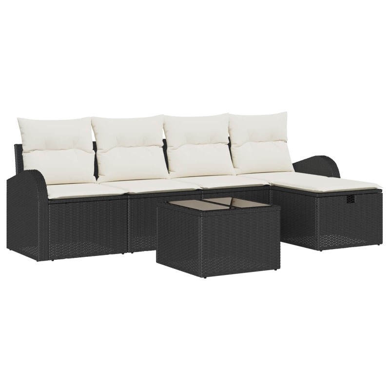 Ensemble de Canapés avec coussin 6 pcs Noir et Crème polyrotin 565941565941