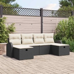 Ensemble de Canapés avec coussin 6 pcs Noir et Crème polyrotin 565946565946