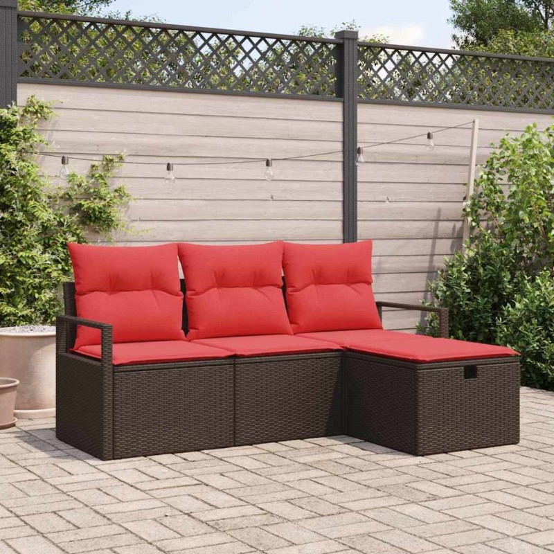 Ensemble de Canapés 4 pcs Marron et rouge polyrotin 565947565947