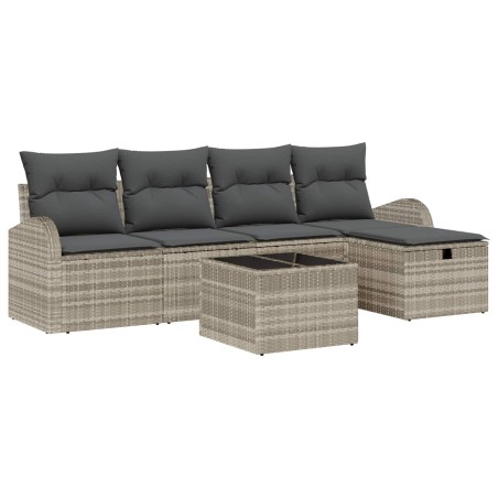 Ensemble de Canapés avec coussin 6 pcs Gris clair polyrotin 565949565949