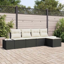 Ensemble de canapé de jardin 5 pcs Noir et Crème polyrotin 565963565963