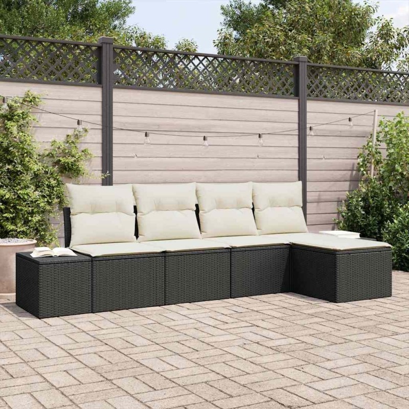 Ensemble de canapé de jardin 5 pcs Noir et Crème polyrotin 565963565963