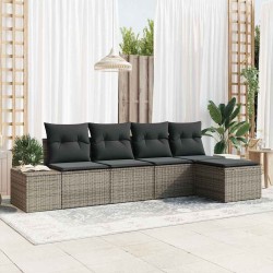 Ensemble de canapé de jardin avec coussin 5 pcs Gris polyrotin 565964565964