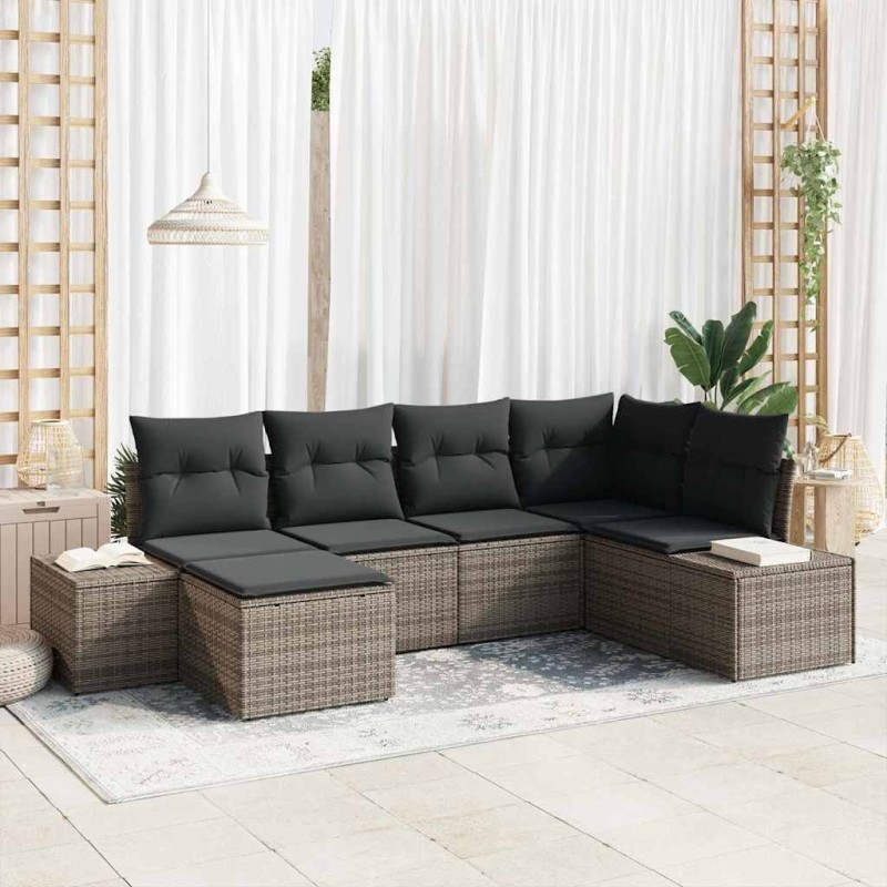 Ensemble de canapé de jardin avec coussin 6 pcs Gris polyrotin 565966565966