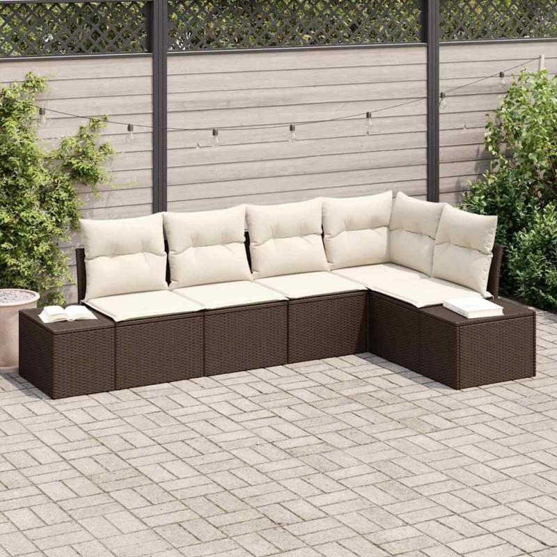Ensemble de canapé de jardin 5 pcs Marron et Crème polyrotin 565971565971