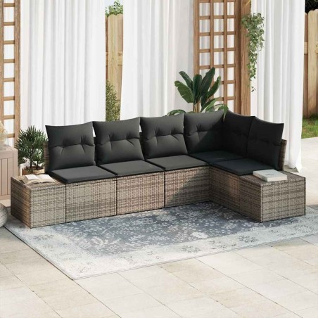 Ensemble de canapé de jardin avec stockage 5 pcs Gris polyrotin 565972565972