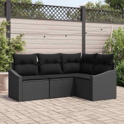 Ensemble de canapé de jardin avec coussin 4 pcs Noir polyrotin 565981565981