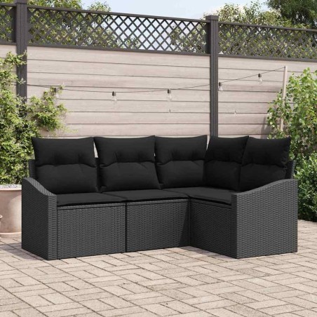 Ensemble de canapé de jardin avec coussin 4 pcs Noir polyrotin 565981565981