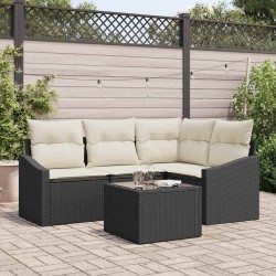 Ensemble de canapé de jardin 5 pcs Marron et Crème polyrotin 565982565982