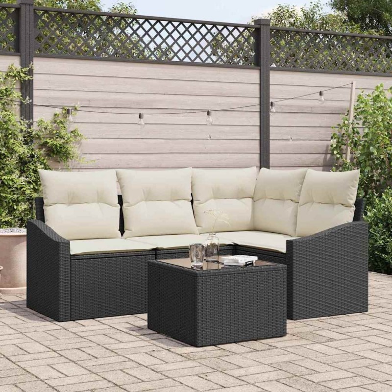 Ensemble de canapé de jardin 5 pcs Marron et Crème polyrotin 565982565982