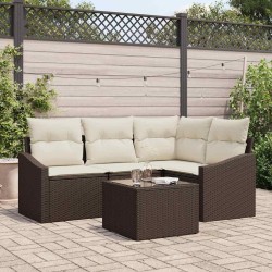 Ensemble de canapé de jardin 5 pcs Marron et Crème polyrotin 565983565983