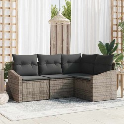 Ensemble de canapé de jardin avec coussin 4 pcs Gris polyrotin 565984565984