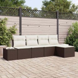 Ensemble de canapé de jardin 5 pcs Marron et Crème polyrotin 565993565993