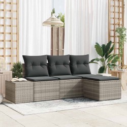 Ensemble de canapé de jardin 4 pcs Gris clair polyrotin 566003566003