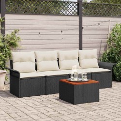 Ensemble de canapé de jardin 5 pcs Noir et Crème polyrotin 566006566006