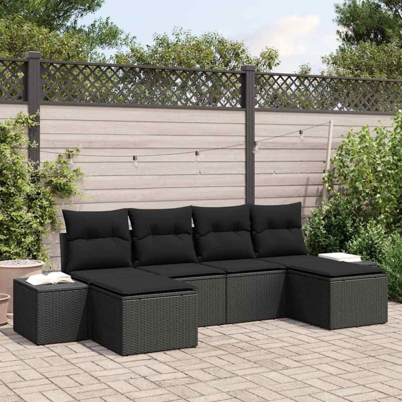 Ensemble de canapé de jardin avec coussin 4 pcs Noir polyrotin 566008566008