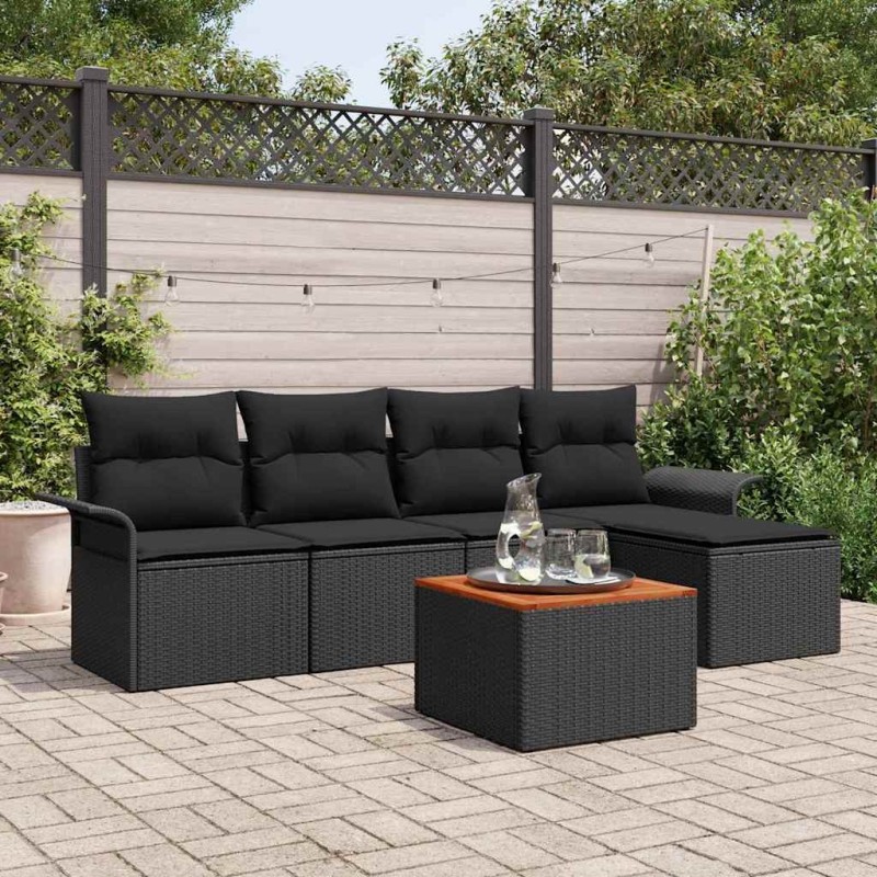 Ensemble de canapé de jardin avec stockage 6 pcs Noir polyrotin 566012566012
