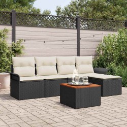 Ensemble de canapé de jardin 6 pcs Noir et Crème polyrotin 566013566013