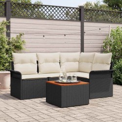 Ensemble de canapé de jardin 5 pcs Noir et Crème polyrotin 566014566014