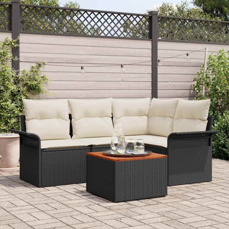 Ensemble de canapé de jardin 5 pcs Noir et Crème polyrotin 566014566014
