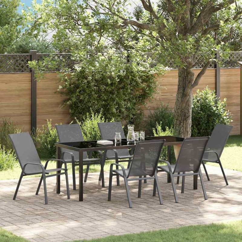 Ensemble de salle à manger pour jardin 7 pcs Gris et Noir 566023566023
