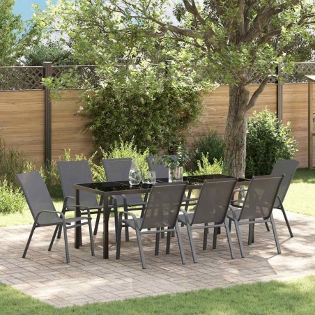 Ensemble de salle à manger pour jardin 9 pcs Gris et Noir 566034566034