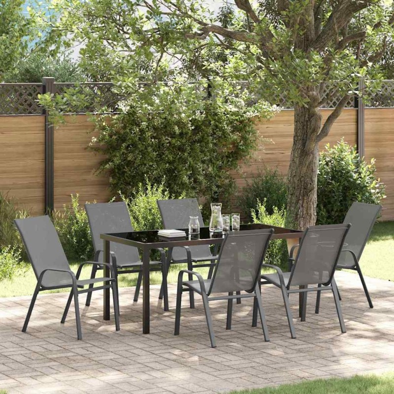 Ensemble de salle à manger pour jardin 7 pcs Gris et Noir 566035566035