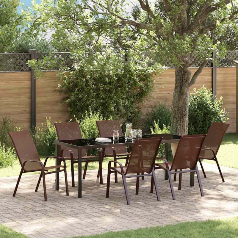 Ensemble de salle à manger pour jardin 7 pcs Marron et Noir 566068566068