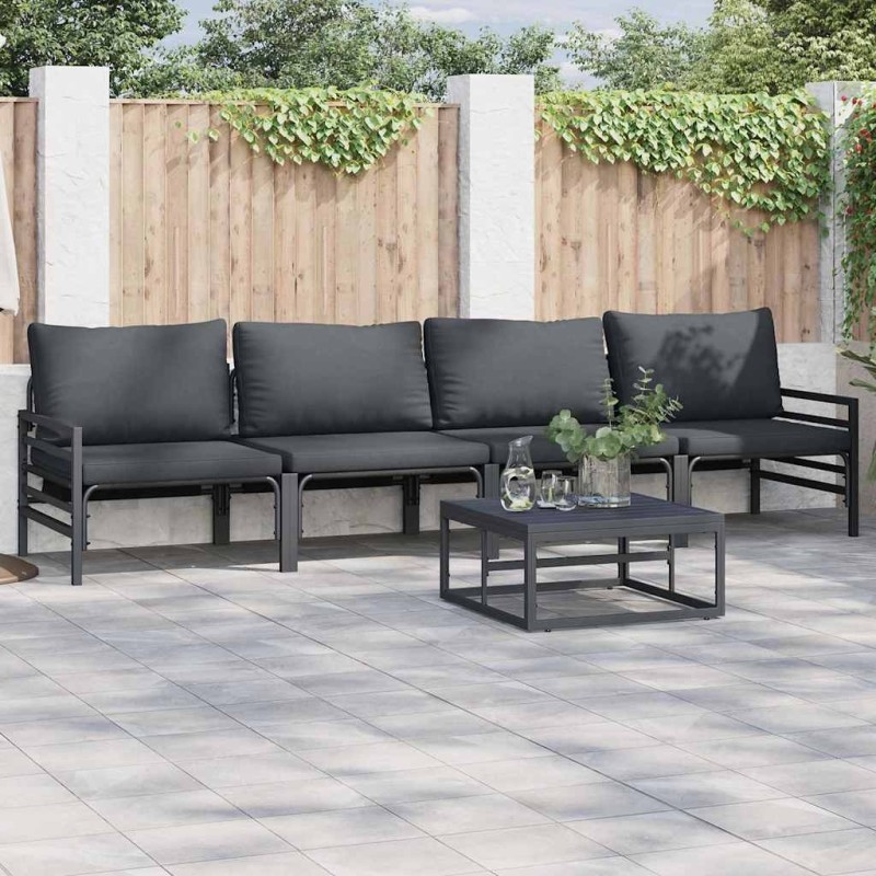 Ensemble de canapé de jardin avec coussin 4 pcs Noir Acier 566080566080